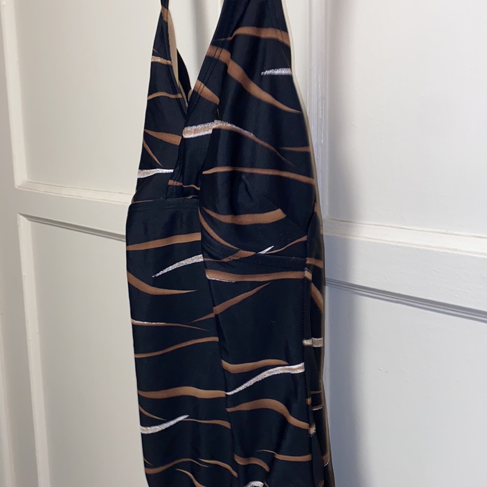 Aerin Rose 32/34D Black Tan White Stripe One Piece Swimsuit - Picture 10 of 11